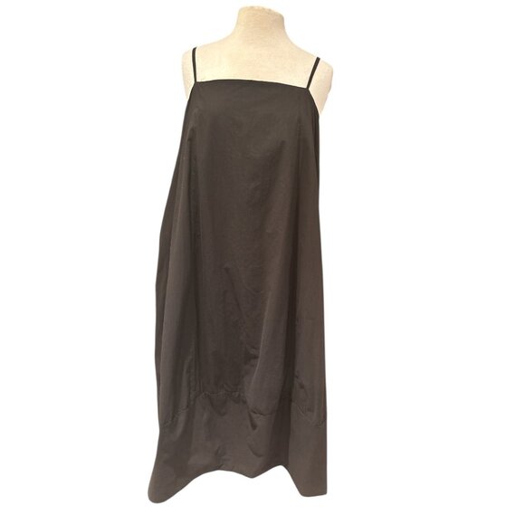 Self Contrast Black Cotton Midi Slip Dress Adjustable Straps Womens L - Picture 1 of 8